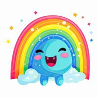 Beautiful rainbow and cartoon collection. Cute rainbows with cartoon characters. Cartoon characters and rainbows with happy faces. Rainbow illustration set. . photo