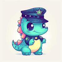 Colorful crocodile wearing police suits set design for kids coloring pages. Cute crocodile baby police cartoon illustration on a white background. Colorful police crocodile cartoon. . photo