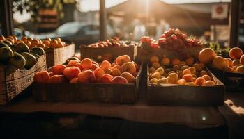 orgánico cosecha de jugoso agrios frutas al aire libre generado por ai foto