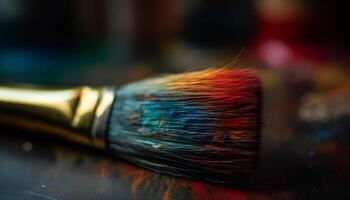 Multi colored paintbrush bristles create abstract pattern generated by AI photo