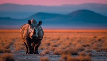 Majestic herbivorous mammal grazing in arid climate generated by AI photo