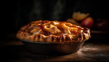 Rustic apple pie, baked with fresh fruit, a sweet indulgence generated by AI photo