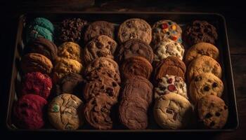 A large collection of homemade gourmet chocolate chip cookies generated by AI photo