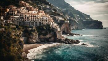 acantilado y línea costera reunirse en naturaleza rocoso arquitectura, belleza en marina generado por ai foto