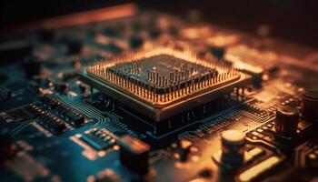 Complex computer circuit board with electrical components and silicone technology generated by AI photo