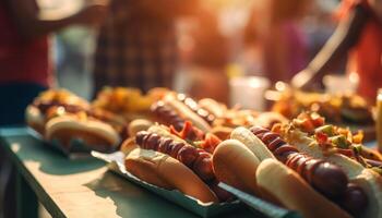 Grilled meat and sweet desserts at a summer barbecue party generated by AI photo