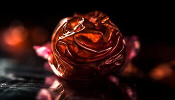 Gourmet chocolate dessert on a wooden table with wine vase generated by AI photo