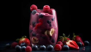 Refreshing berry cocktail on wooden table with mint leaf garnish generated by AI photo