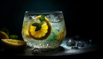 Refreshing summer cocktail with citrus fruit and mint leaf garnish generated by AI photo