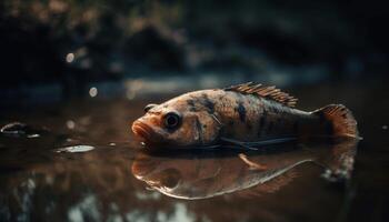 Colorful koi carp swimming in freshwater fish tank reflection generated by AI photo