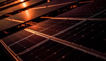 Modern solar panel technology illuminates futuristic power supply grid at night generated by AI photo