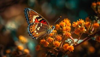 Vibrant butterfly pollinates multi colored blossom in tranquil springtime scene generated by AI photo