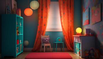 cómodo cama iluminado por eléctrico lámpara en moderno dormitorio decoración generado por ai foto