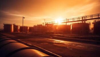 Metal storage tank at petrochemical plant fuels transportation industry machinery generated by AI photo