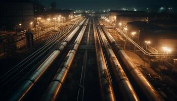 acero maquinaria ilumina tenuemente iluminado construcción industria a oscuridad generado por ai foto