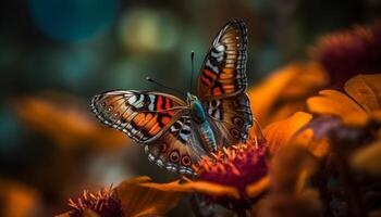 Vibrant butterfly pollinates single orange flower in tranquil forest generated by AI photo