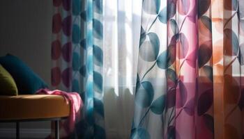 Vibrant colors illuminate modern domestic room with abstract pattern design generated by AI photo