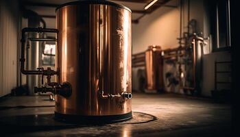 Modern brewery equipment reflects metallic freshness in stainless steel machinery generated by AI photo