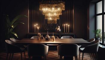 Luxury home interior design with elegant decoration and bright lighting generated by AI photo