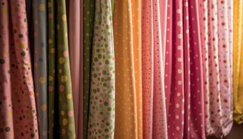 A vibrant collection of multi colored striped curtains in a row generated by AI photo