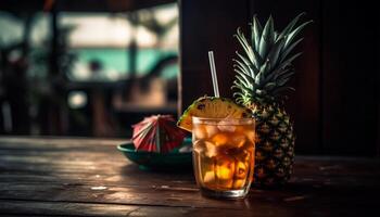 Refreshing tropical cocktail with pineapple, citrus, and organic ingredients generated by AI photo