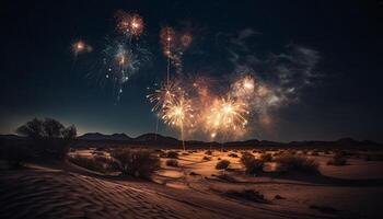 Vibrant colors illuminate majestic mountain range in Fourth of July celebration generated by AI photo