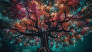 profundo submarino galaxia ilumina escalofriante bosque paisaje con brillante árbol generado por ai foto