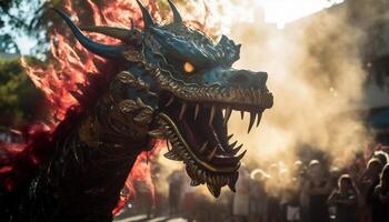 Dragon sculpture symbolizes Chinese culture fantasy and traditional festival celebration generated by AI photo