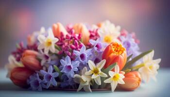 Vibrant bouquet of multi colored flowers, showcasing nature beauty and growth generated by AI photo