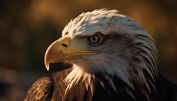 Majestic bird of prey, with yellow beak and feather, flying generated by AI photo