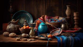 turco cerámica florero, rústico diseño, antiguo patrón, hecho en casa decoración generado por ai foto