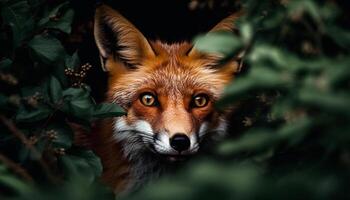 Red fox staring, cute and fluffy, in natural winter beauty generated by AI photo