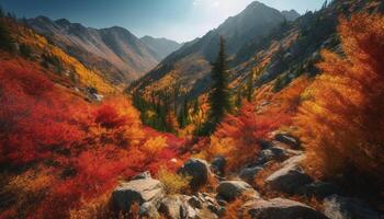 vibrante otoño paisaje amarillo, naranja, y oro colores abundar generado por ai foto