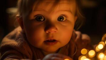 Smiling baby boy brings joy and beauty to family indoors generated by AI photo