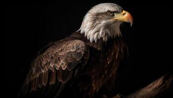 Majestic bird of prey, bald eagle, perching with sharp talons generated by AI photo