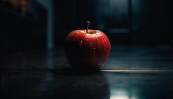 Fresh organic apple on wooden table, reflecting nature healthy lifestyle generated by AI photo