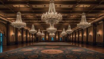 Luxury architecture illuminated by chandeliers in a majestic entrance hall generated by AI photo