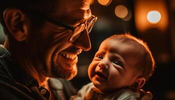 Father and son bonding, embracing joy and happiness playing outdoors generated by AI photo