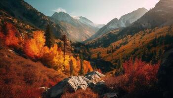 Traversing the Dolomites, a majestic autumn adventure in nature generated by AI photo