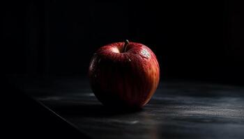 Fresco orgánico manzana en de madera mesa, Perfecto para sano merienda generado por ai foto