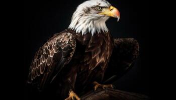 Majestic bird of prey perching, talons and beak in focus generated by AI photo