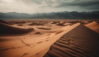 Rippled sand dunes in arid Africa, majestic beauty in nature generated by AI photo