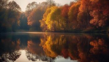 Autumn forest reflects vibrant colors of nature beauty in tranquility generated by AI photo