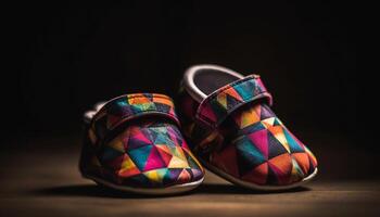 Colorful baby shoes, perfect for little feet on the go generated by AI photo