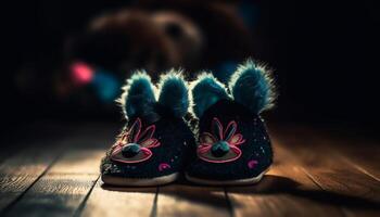 linda bebé Zapatos hecho de suave lana para invierno comodidad generado por ai foto
