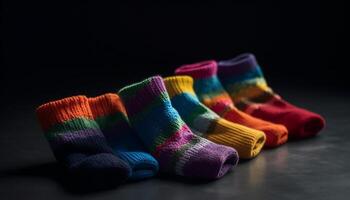 Multi colored wool socks, comfortable and warm for the winter season generated by AI photo