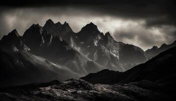 Majestic mountain range, black and white beauty in nature generated by AI photo