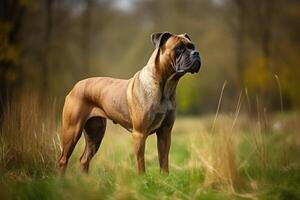 Portrait of a Rhodesian Ridgeback dog standing on the grass photo