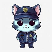 vistoso policía gatito dibujos animados colección para niños colorante paginas vistoso gatitos vistiendo policía trajes conjunto diseño. linda gatito policía dibujos animados ilustración en un blanco antecedentes. ai generado. foto