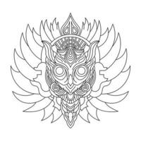 Tribal owl mask with crown. Tattoo or mandala design. Vector illustration.